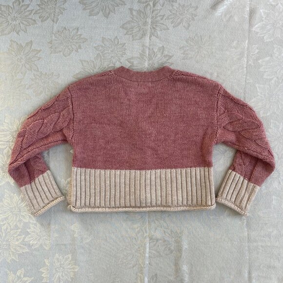 Promesa Pink and Cream Colorblock Cable Knit Sweater Cardigan - Picture 5 of 16